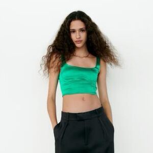 Zara Satin Effect Emerald Green Women's Top